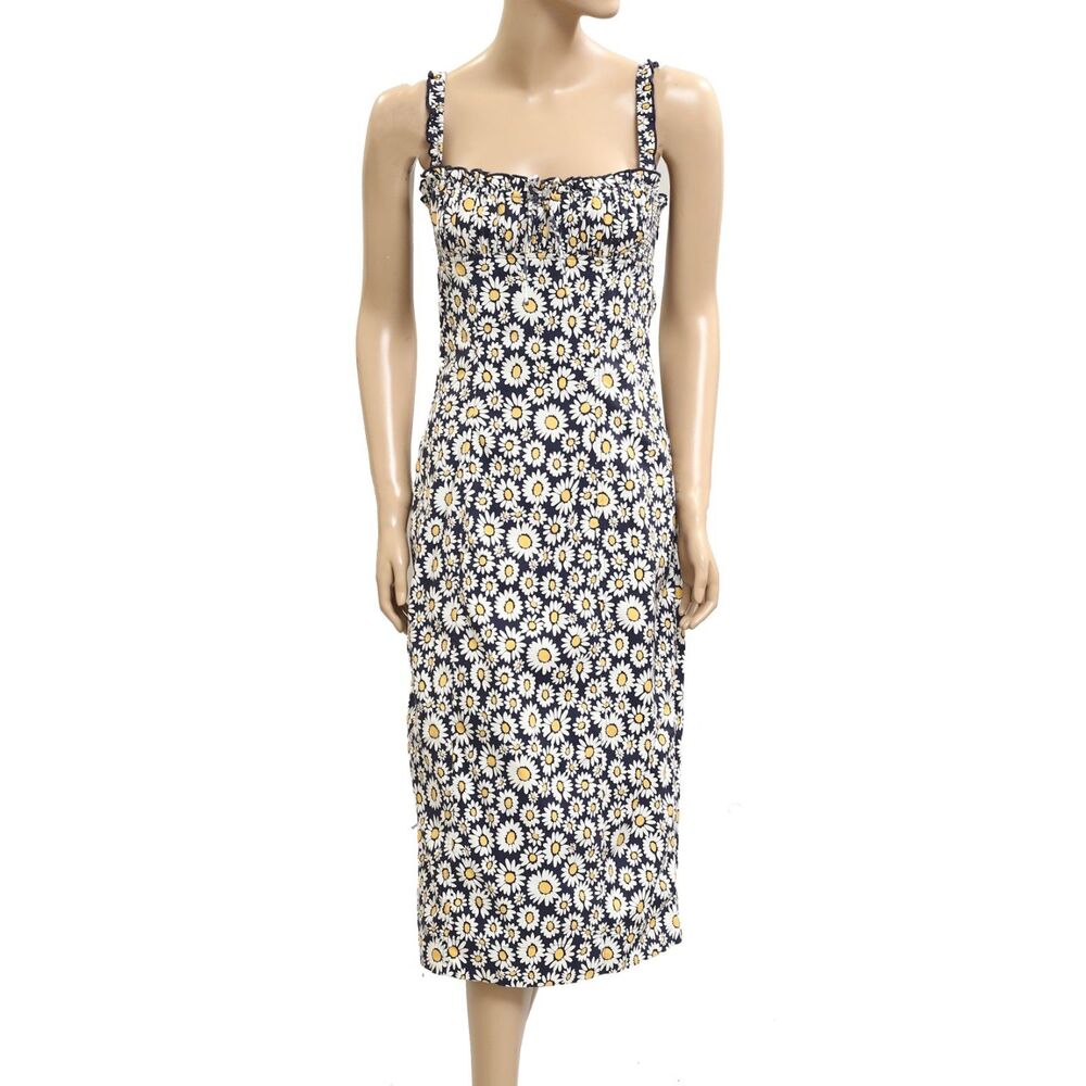 Free People Lucinda Floral Print Tank Midi Dress Bodycon Ruffle Laceup XS 283566